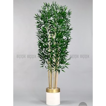 Yapay Bambu Ağacı 170cm Krem Gold Metal Saksıda Krem-gold