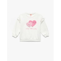 Koton Uzun Kollu Bisiklet Yaka Pamuklu Kalp Aplikeli Şardonlu Sweatshirt Ekru 6wmg10011ak Ekru