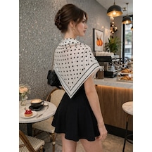 Tarzını Seç Beyaz Puantiye Model Fular Bandana Şal Estascarf 70x70 Cm