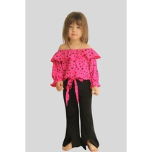 3-10 Yaş Kalpli Madonna Bluz İspanyol Pantolon Takım Pembe