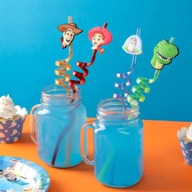 Çocuk Pipeti 4 Adet Şekilli-uzun Kıvrımlı Ve Figürlü Renkli Plastik Pipet Seti 26 Cm Rahat Kullanım Diğer