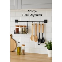 2 Parça Metal Askılı Mutfak Organizeri & Mutfak Rafı & Sepet Siyah 2 Parça Metal Askılı Mutfak Organizeri & Mutfak Rafı & Sepet Siyah