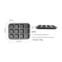 Yuntech01 Gri Kare 12 Lü Puding Kek Pişirme Tepsisi, Anti Yapışkan Karbon Çelik, Fırın Gereci, Eşit Isı Dağılımı, Temizliği Kolay