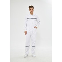 Bütün Iş Tulumu Reflektörlü %100 Pamuk Beyaz