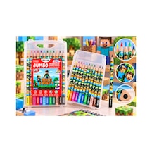 Mini Craft Jumbo Üçgen Kuru Boya Kalemi 12 Renk Sert Plastik Kutulu Çok Renkli