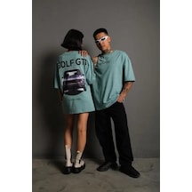 Kadın Oversize Tişört Golf Gtı Retro Araba Baskılı T-shirt- Mint Yeşili Mint Yeşili