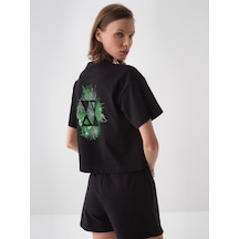 Xint Siyah Pamuk Dokulu Oversize Tişört 602486