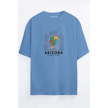 Arizona Desert Vibes Dijital Baskılı Unisex Turuncu Oversize T-shirt Mavi