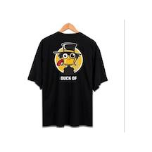 Flood Of Style Erkek Siyah Duck Of Baskılı Oversize Bisiklet Yaka Tshirt