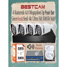4 Kameralı 4 Mp İp Poeli Set Gece Renkli Sesli 4k Ultra Hd 500 Gb