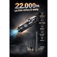 22.000 Pa Kablosuz Mini El Süpürgesi Çekme & Üfleme Usb Şarjlı, Çok Amaçlı Başlıklı Siyah Gri