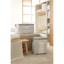 Ocean Home Textile 2'li Pvc Pencereli Stuff & Things Gri Çizgili Hurç Set