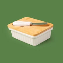 Kitchen Bıçaklı Porselen Tereyağlık - Beyaz - 14 Cm Renkli