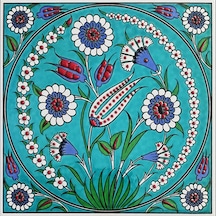 Armada Çini 20x20 Cm ED 339 Turkuaz Lale Desenli Eldekoru Çini ka