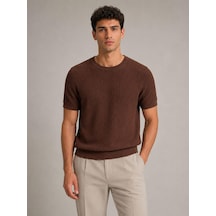 Classics Men Lookman Slim Fit Erkek Kısa Kol Triko Tişört 7696 Kahverengi