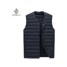 Sonbahar Ve Kış İçin Kolsuz Erkek Kaz Tüyü Dolgulu Pamuklu Yelek Mavi