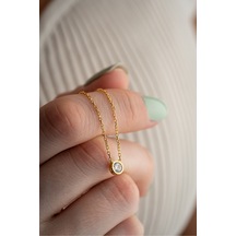 Nereze 925 Ayar Gümüş Gold Kaplama Minimal 5 Mm Tektaş Kolye
