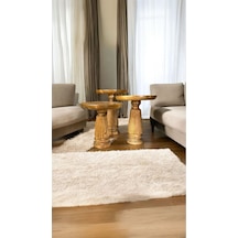 Simillo Wood Ahşap 3 Lü Set Mantar Yan Sehpa Konik Model / Koyu Ceviz Renkli / Zigon S Kod:trd10700 Kahverengi