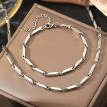 Silver Küp Model Unisex Yüksek Kalite Çelik Kolye&bileklik Silver