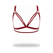 İkikareshop Kırmızı Göğüs Harness Suni Deri Metal Halka Detaylı - Brf238 Çok Renkli