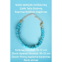 Turkuaz İnce Kırıktaş Bileklik Gerçek Doğal Taş Pirinç Kaplama Uzatma Zincirli Sertifikalı Bileklik Asetat Kutu Asetat Kutu