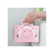 Covpor Standlı Askılı Karakterli Kedi Çocuk Kılıfı - Pembe Pembe Samsung Galaxy Tab S6 Lite P610 P620 İle Uyumlu