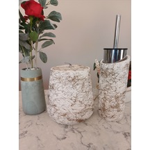 Betonmall 2'li Set Beton Banyo Çöp Kovası Ve Tuvalet Wc Fırçalığı Bej