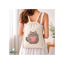 Ghostbastır Design Pusheen Büzgülü Keten Çanta C250 Bej