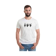 Peace Love Rock Baskılı Beyaz Erkek Tshirt