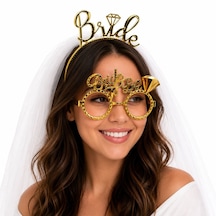 Bride Yazılı Gold Taç Ve Parti Gözlüğü Seti Çok Renkli