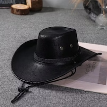 Linchen Suni Deri Kovboy Şapkası Kadın Erkek Vintage Panama Şapka Batı Stili Kırmızı Xs