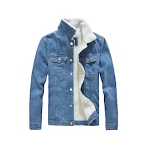 Oliggopol Blue Fashion Içi Kürklü Slim Fit Erkek Kot Ceket(350531814)