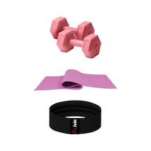 6 Mm Pilates Minderi + 2 Adet 1 Kg Dambıl + Pamuklu A Kalite Squat Bandı Fitness Egzersiz Seti Pembe