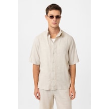 Antioch Keten Karışımlı Relaxed Erkek Gömlek A25y10093 Taş