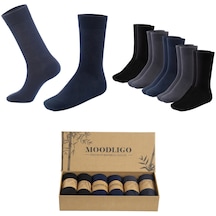 Moodligo Erkek 6'lı Premium Bambu 2 Füme 2 Lacivert 2 Siyah Kutulu Soket Çorap