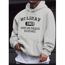 Medinenur Holiday Baskılı Kapüşonlu Sweatshirt Gri