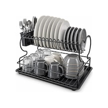 Siyah - Metal Lux Çift Katlı Tabaklık - Bulaşıklık 5468 Çok Renkli