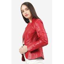 Dericlub Yb2157 Gerçek Deri Kadın Mont B.kırmızı