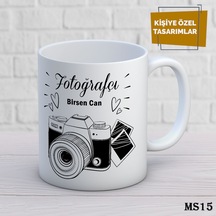 Kişiye Özel Meslek Temalı Kupa İsimli & Fotoğraflı Premium Hediye Bardak Fotoğrafçı Beyaz