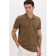 Tudors Erkek Slim Fit Dar Kesim Premium Seri %100 Pamuk Yumuşak Dokulu Merserize Kahverengi Polo Yaka Tişört-51557