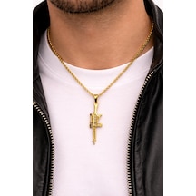 Altın Renk Figürlü Taşlı Paslanmaz Çelik Kolye Unisex 60 Cm Altın - Gümüş