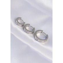 Ezoconcept 316l Çelik Gümüş Renk Zirkon Taşlı Model 3lü Halka Küpe