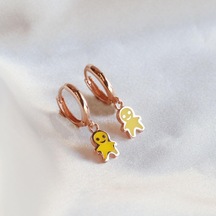 Gülen Yüz Halka Rose Gold Kaplama Gümüş Küpe Gümüş