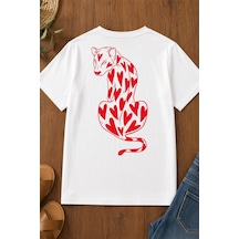 Spoyi Çita Tasarımlı %100 Pamuk Yarım Oversize Beyaz T-shirt