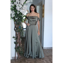 Feminist Haki Taş Askılı Düşük Kol Saten Abiye 0806118.23 Haki