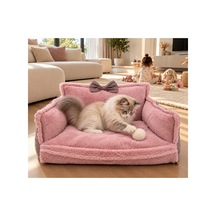 Peluş Fiyonklu Kedi Ve Köpek Koltuğu Tamamen Fermuarlı Çıkarılabilir İç Minder Boncuk Elyaf Kaydırmaz Taban Kedi Ve Köpek Yatağı Pembe Peluş Lila - 939595052