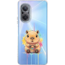 Huawei Nova 9 Se İle Uyumlu Splash Kapibara Tasarımlı Şeffaf Silikon Kılıf Şeffaf
