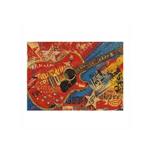 Renkli Gitar Deseni Dekoratif Ahşap Tablo