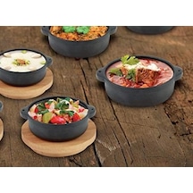 Lava,pişirme Kabı, Lv Eco Gv 11 K4, Yuvarlak Güveç, Ahşap Altlık, Çap 11 Cm, Dökme Demir, Siyah Açık Gri