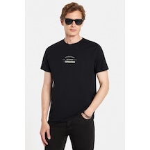 Tudors Erkek Slim Fit Dar Kesim %100 Pamuk Yumuşak Dokulu Baskılı Siyah Bisiklet Yaka Tişört-33164 Siyah